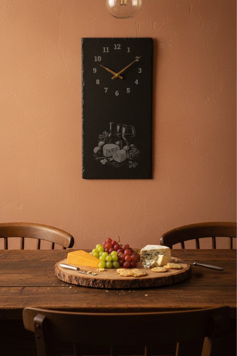 Large Cheese And Wine Slate Clock