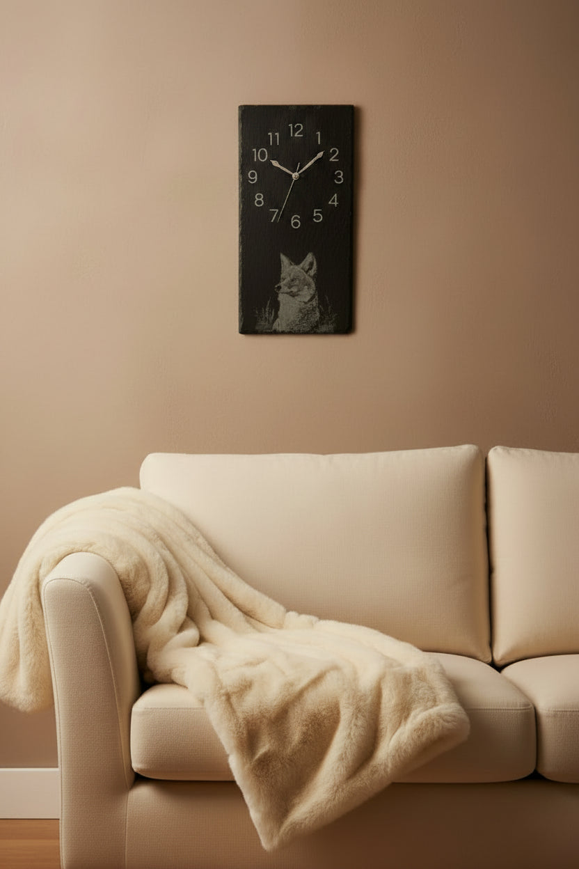 Large Slate Fox Clock